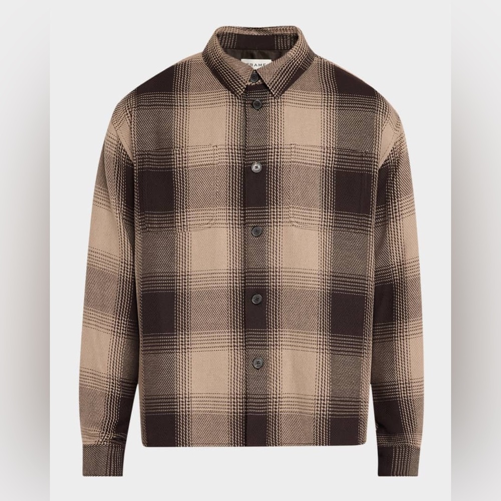 Frame Denim Men’s Chunky Plaid Shirt / Shacket Brown Medium EUC - Picture 4 of 13